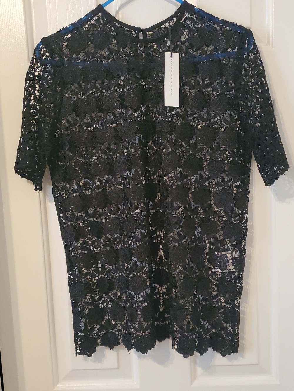 Sincerely Jules Black Floral Lace Short Sleeve Top Fancy